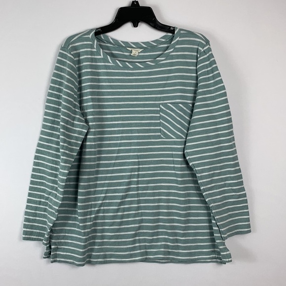 Caslon Stripe Scoop Neck Top Casual Long Sleeve Front Pocket Size XL Blue NEW - Picture 3 of 5